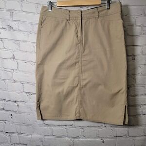 Lands End Womens Khaki Cotton Pencil Skirt Tan Size 6 Midi Casual Career Office